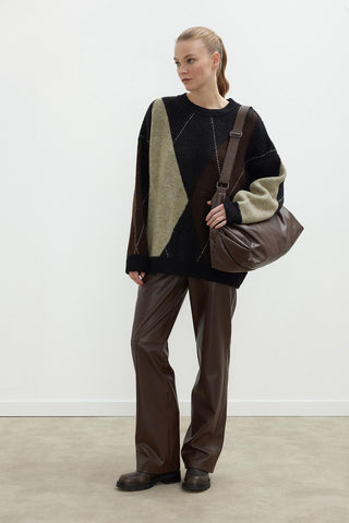 Leather Palazzo Trousers Dark Brown