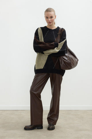 Leather Palazzo Trousers Dark Brown