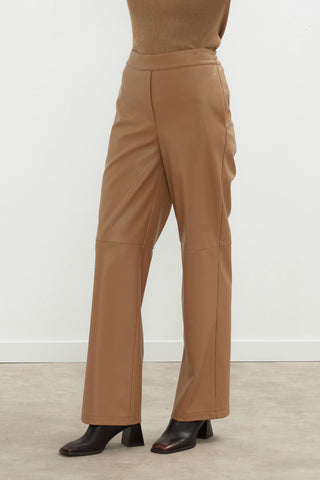 Faux Leather Palazzo Trousers Camel