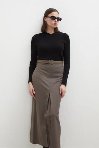 Premium Pleated Pencil Skirt Mink