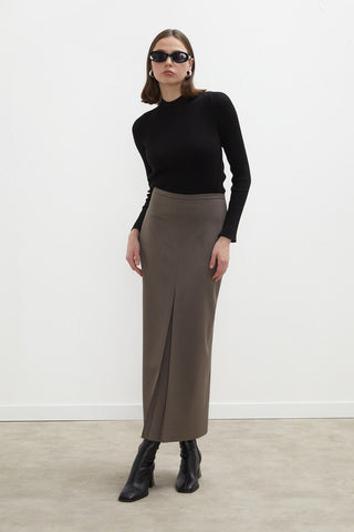 Premium Pleated Pencil Skirt Mink