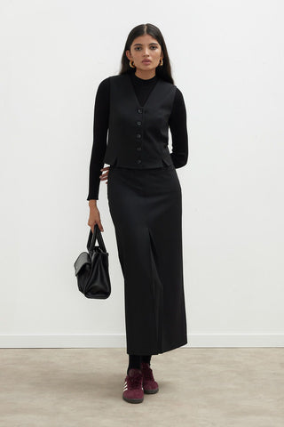 Premium Pleated Pencil Skirt Black