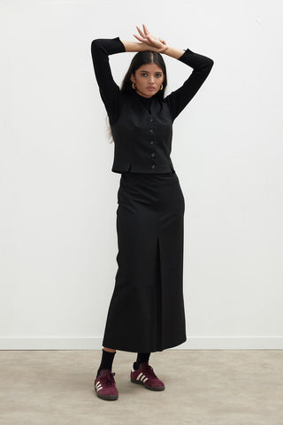 Premium Pleated Pencil Skirt Black