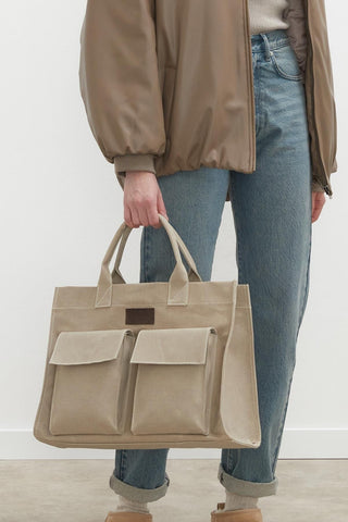 Faded Double Pocket XL Canvas Bag Beige