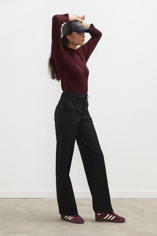 Premium Pleated Straight Trousers Black