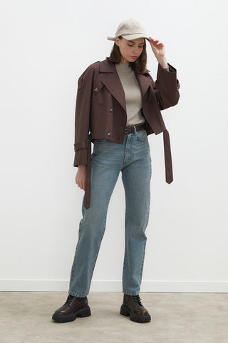 Belted Short Trench Coat Dark Brown