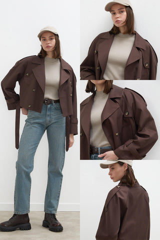 Belted Short Trench Coat Dark Brown