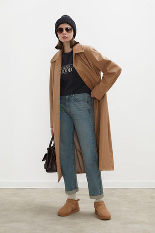 Hailey Leather Trench Coat Camel