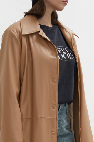 Hailey Faux Leather Trench Coat Camel