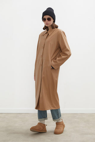 Hailey Faux Leather Trench Coat Camel