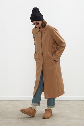 Hailey Faux Leather Trench Coat Camel