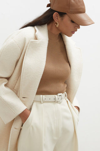 Thin Leather Coated Belt Beige