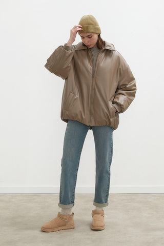 Oversize Leather Puffer Jacket Mink