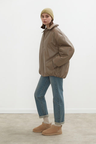 Oversize Leather Puffer Jacket Mink