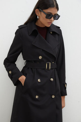 Diana Double-Breasted Fit Trench Coat Black