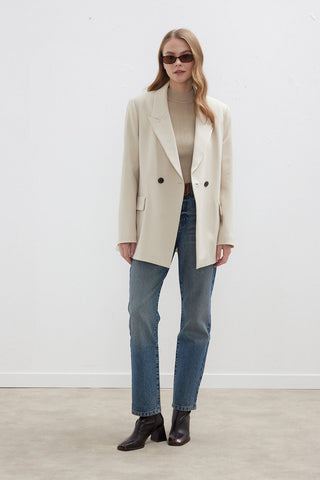 Double-Breasted Classic Blazer Jacket Beige