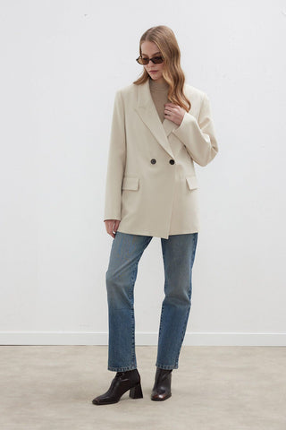 Double-Breasted Classic Blazer Jacket Beige