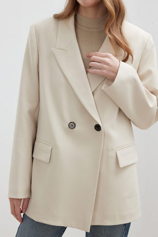 Double-Breasted Classic Blazer Jacket Beige