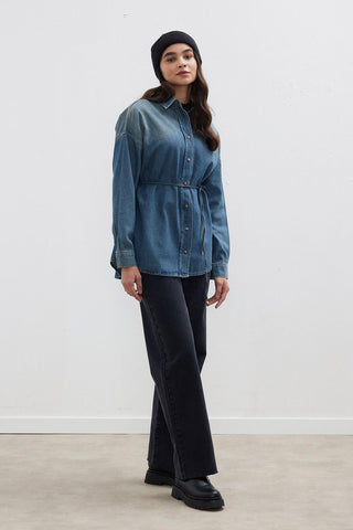 Belted Denim Shirt Blue