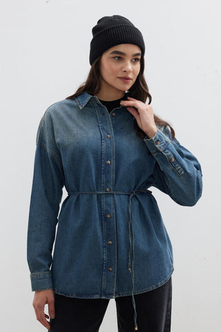 Belted Denim Shirt Blue