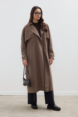 Trench Coat With Detachable Storm Flap Mink