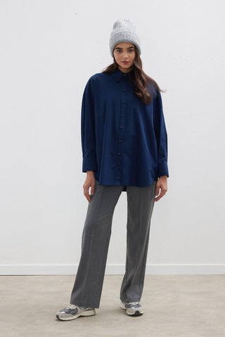 Oversize Basic Shirt Navy Blue