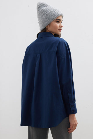 Oversize Basic Shirt Navy Blue