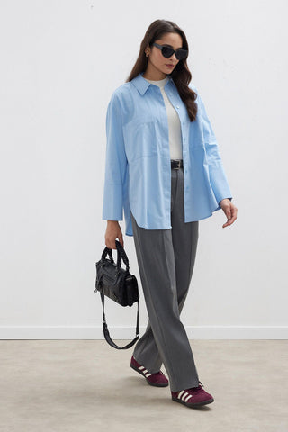 Wide Cuff Shirt Blue