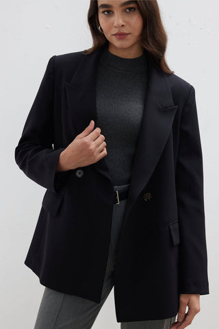 Double-Breasted Classic Blazer Jacket Black