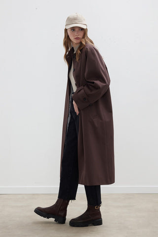 Button Front Trench Coat Brown