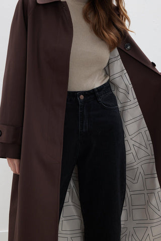 Button Front Trench Coat Brown