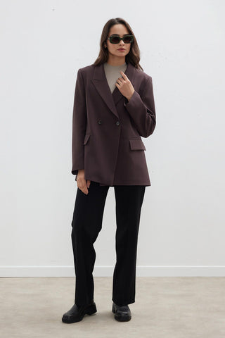 Double-Breasted Classic Blazer Jacket Dark Brown