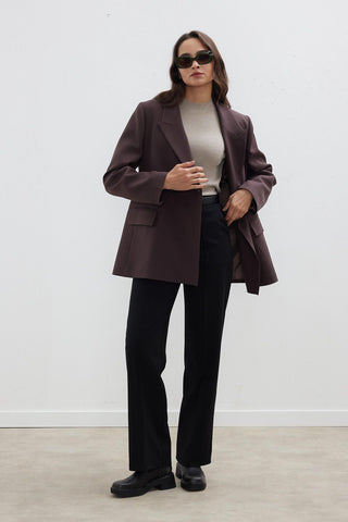 Double-Breasted Classic Blazer Jacket Dark Brown