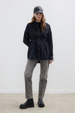 Belted Denim Shirt Black