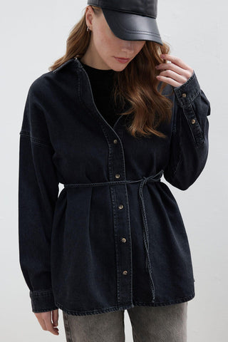 Belted Denim Shirt Black