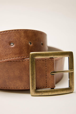 Wide Square Buckle Belt Tan