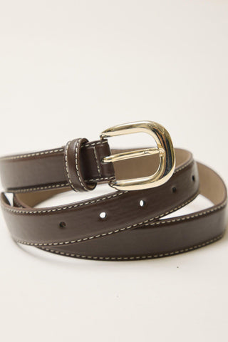 Lined Belt With Contrast Stitching Dark Brown