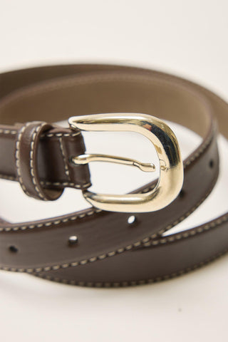 Lined Belt With Contrast Stitching Dark Brown