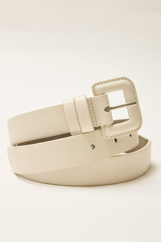 Thin Leather Coated Belt Beige