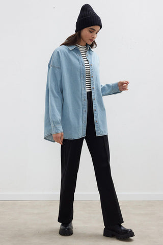 Belted Denim Shirt Light Blue