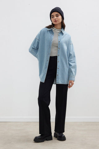 Belted Denim Shirt Light Blue