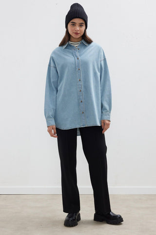 Belted Denim Shirt Light Blue