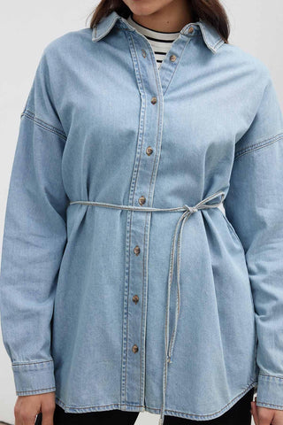 Belted Denim Shirt Light Blue