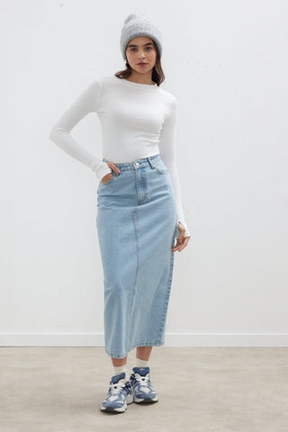 Denim Pencil Skirt Light Blue