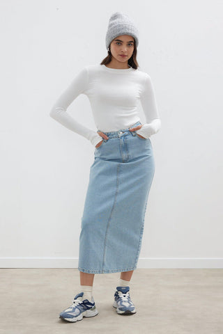 Denim Pencil Skirt Light Blue