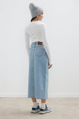 Denim Pencil Skirt Light Blue