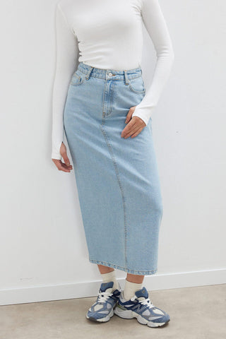 Denim Pencil Skirt Light Blue