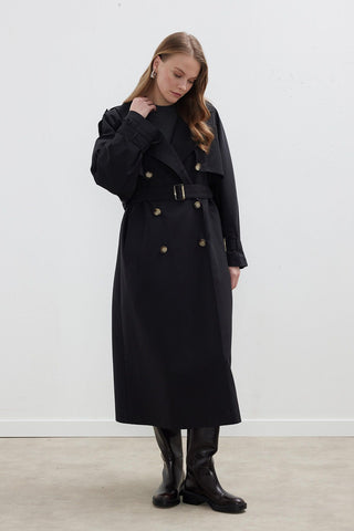 Trench Coat With Detachable Storm Flap Black