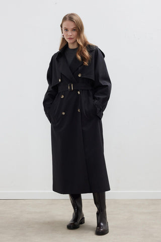 Trench Coat With Detachable Storm Flap Black