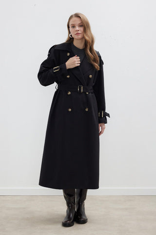 Trench Coat With Detachable Storm Flap Black